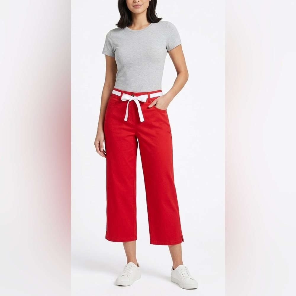 Basic Editions Scarlet Wide-Leg Pants capri with Ivory Tie